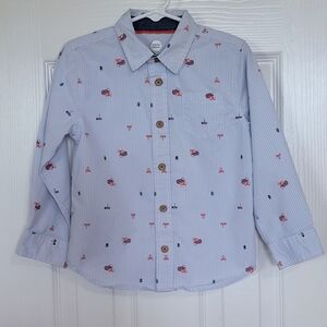 🌟Wonder Nation boys white and blue pinstripes fox print button down, 4T